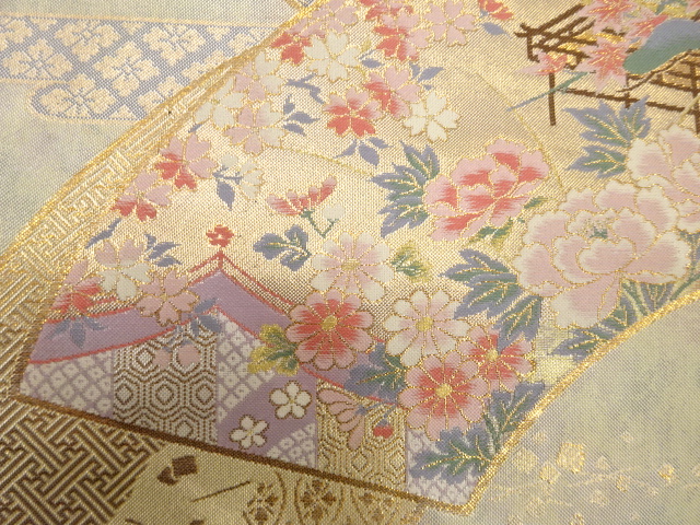 着物・帯 ] - 袋帯 地紙に鶴・牡丹・御所車模様織り出し 袋帯 | 宗 sou